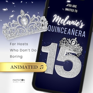 Quince Invitations | Quinceañera Video Invitation - Sweet 15 Editable Princess Evite | Animated Digital Template, Paperless & Instant Share