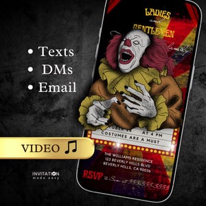 Halloween Party Video Invitation Spooktacular Party Invite Editable Template Creepy Clown Invite Halloween Costume Evite Carnival Invitation image 1