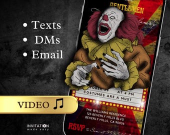 Halloween Party Video Invitation Spooktacular Party Invite Editable Template Creepy Clown Invite Halloween Costume Evite Carnival Invitation