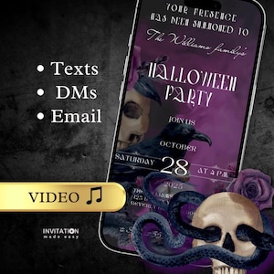 Gothic Halloween Party Video Invitation, Dark Academia, Editable Canva Template, Adult Costume Party Evite, Halloween Birthday Invite