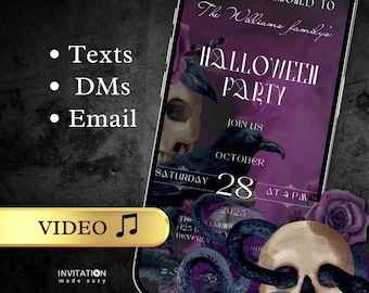 Gothic Halloween Party Video Invitation, Dark Academia, Editable Canva Template, Adult Costume Party Evite, Halloween Birthday Invite