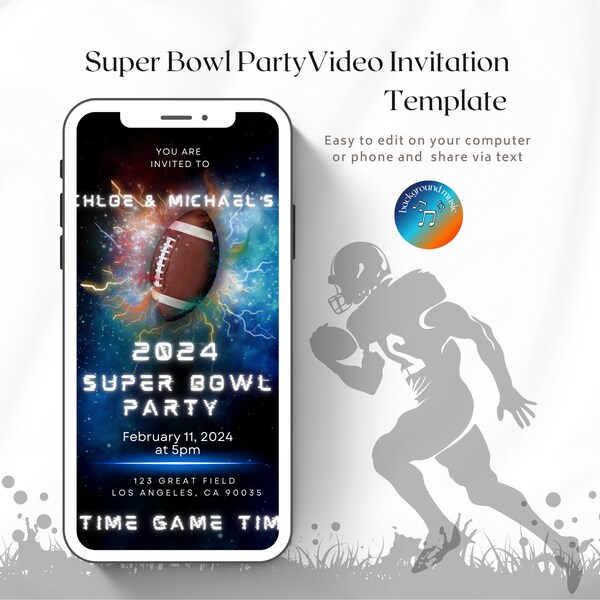 Super Bowl Party Video Invitation, Football Touchdown Party Invite, Football Birthday Party Evite, Big Game Kickoff Animated Invite Template