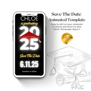 Save The Date For Graduation Party Animated Canva Template, Grad Announcement, Graduation Invite, Grad Party Evite,  Instant Download