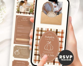 Little Pumpkin On The Way Baby Shower Invitation with Online RSVP Guest Tracker, Plaid Website Invitation Template, Fall Evite