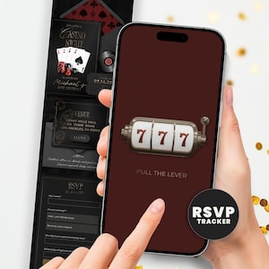 Casino Night Birthday Invitation with Online RSVP Guest Tracker, Animated Slot Machine Website Evite, Editable Digital Template with Music