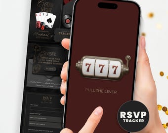 Casino Night Birthday Invitation with Online RSVP Guest Tracker, Animated Slot Machine Website Evite, Editable Digital Template with Music