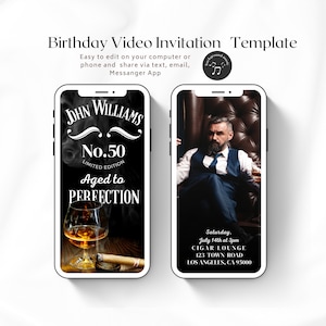 Whiskey Cigar Men Birthday Video Invitation, The Man The Legend Invite, 50th , 40th, 30th Birthday For Men Invite, Whiskey Evite, Template