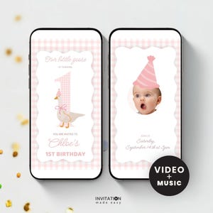 Invitación en video para el primer cumpleaños de One Silly Goose, invitación digital animada para el primer cumpleaños de Little Goose, plantilla Evite con temática de granja vintage para cualquier edad