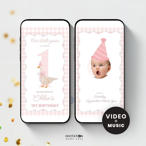 One Silly Goose First Birthday Video Invitation, Little Goose 1st Birthday Animated Digital Invite, Vintage Farm Theme Any Age Evite Templat