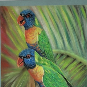 Original Birds pastel, colored pencil drawing
