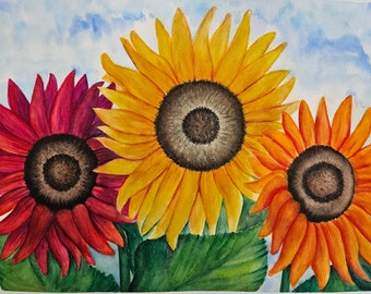 Original Sunflowers Watercolor Painting 11.5" x 16.5"