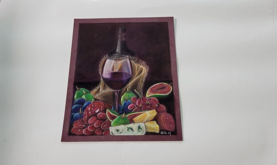 ワイン　チーズ　絵画　ヨーロッパ風景画 静物画 油彩画 ワインとチーズ 78×66 - メルカリ