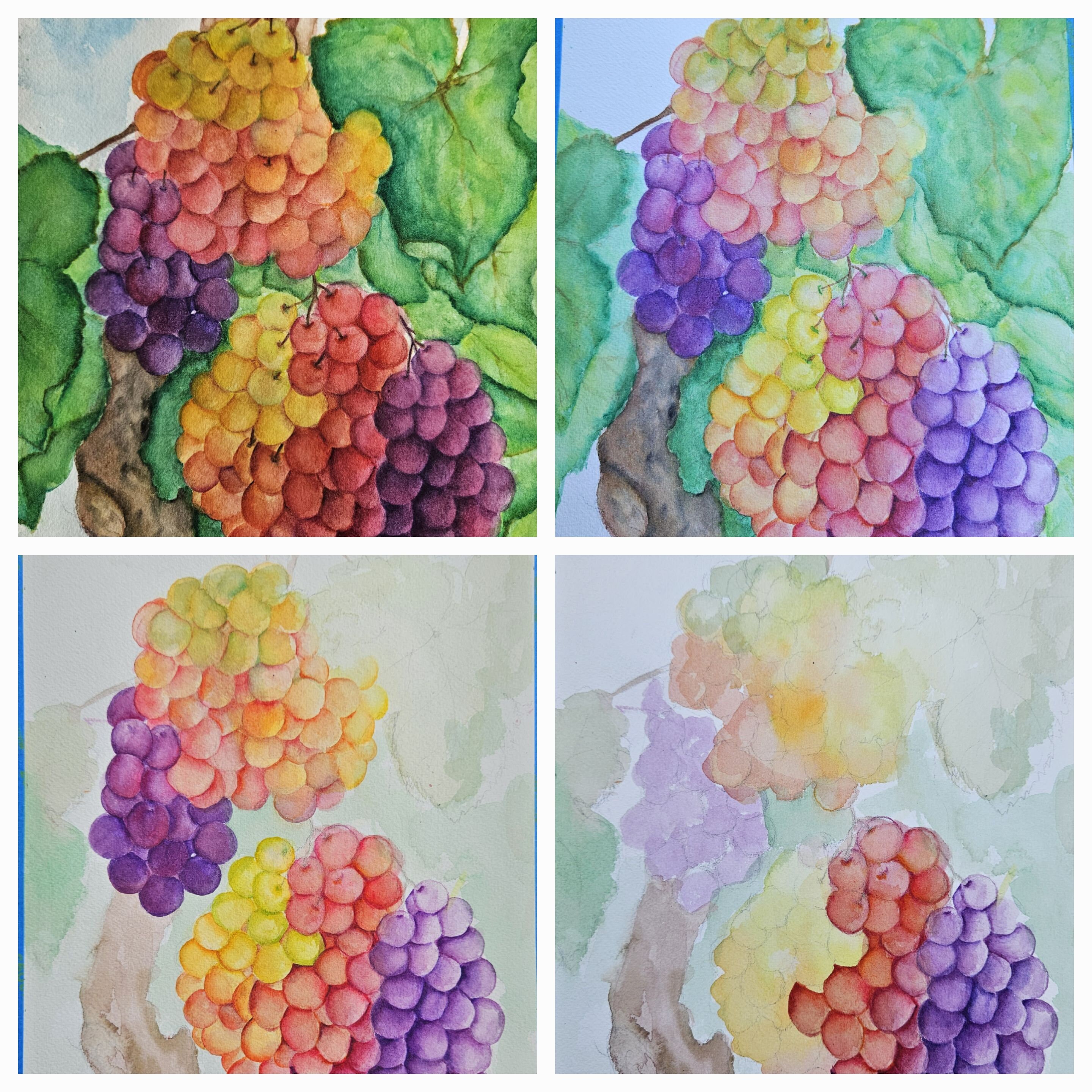 水彩画 ブドウの絵 木製フレーム付き オリジナルの水彩画「ブドウの木のブドウ」9