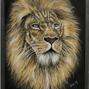 Original Lion pastel drawing