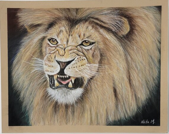 オリジナルライオンパステル、色鉛筆画 - Etsy 日本