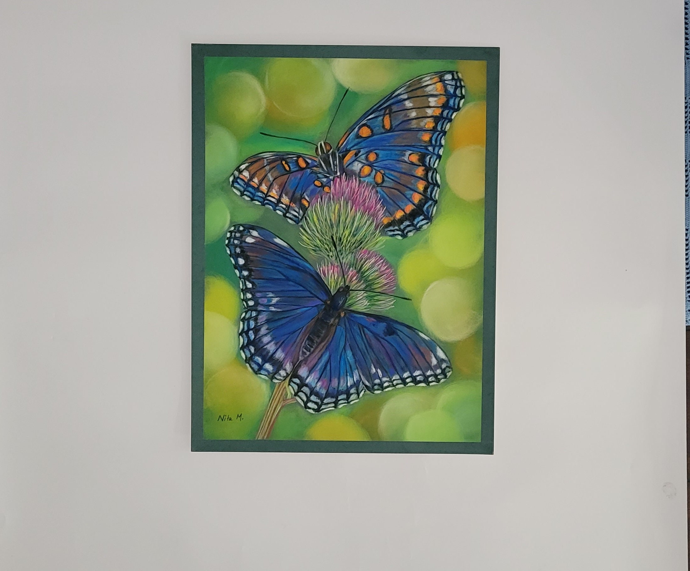 抽象的な蝶と顔のパステル画 オリジナル花の上の蝶パステル画 12