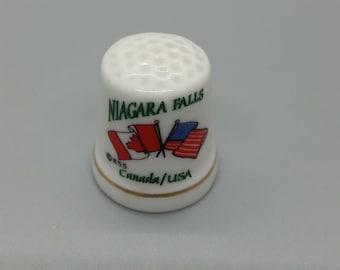 Niagara Falls Canada USA Flag Thimble Souvenir Collectible Ceramic