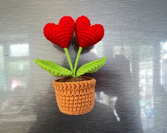 Handmade Crochet Flower Pot Fridge Magnet – Choose from Daisy, Hearts, Mushrooms, or Lavender – Cute Amigurumi Magnet, Boho Kitchen Decor