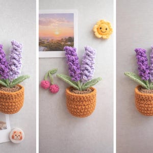 Gehaakte bloempot koelkastmagneet/lavendel/madeliefje/paddenstoel/hartpot: handgemaakt amigurumi-decor/keukendecor cadeau/liefdescadeau voor haar/hem