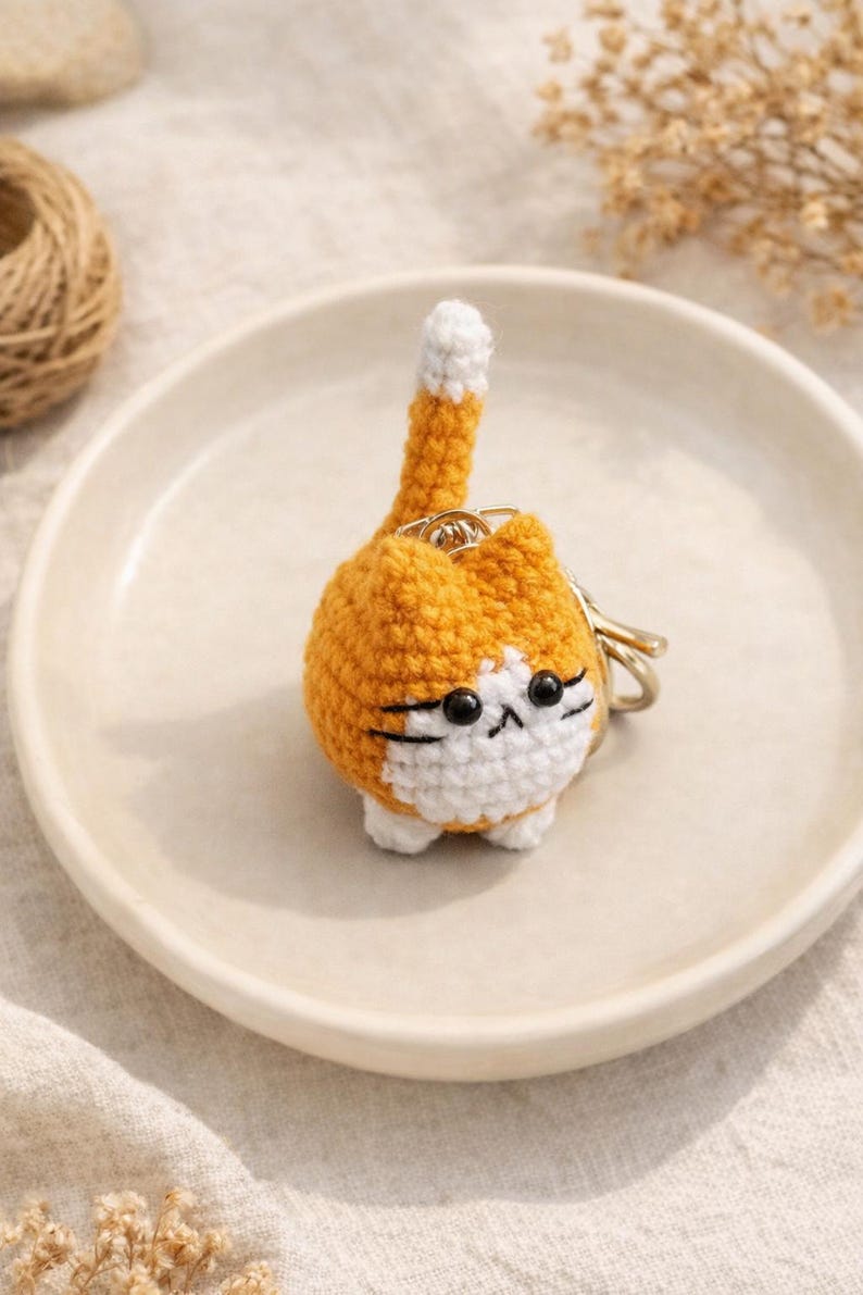 Handmade Crochet Cat Keychain – Chubby Kitty Keyring, Soft Amigurumi Cat Charm, Cute Gift for Cat Lovers bild 4