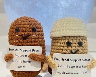 Crochet positive emotion supportive Coffee Bean  Coffee Cup Unique Coffee Decor, Gift for Coffee Lovers co worker Cozy Crochet Kitchen Decor