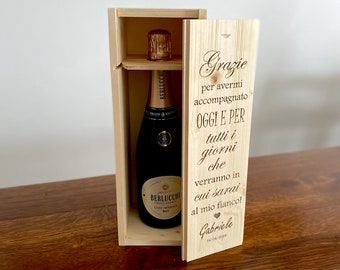 Caja de vino de madera personalizada | 1 botella | 36x12,5x12cm | Tapa deslizante | Grabado personalizado