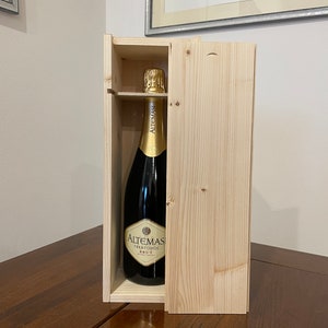 Caja de vino de madera personalizada 1 botella 36x12,5x12cm Tapa deslizante Grabado personalizado imagen 5