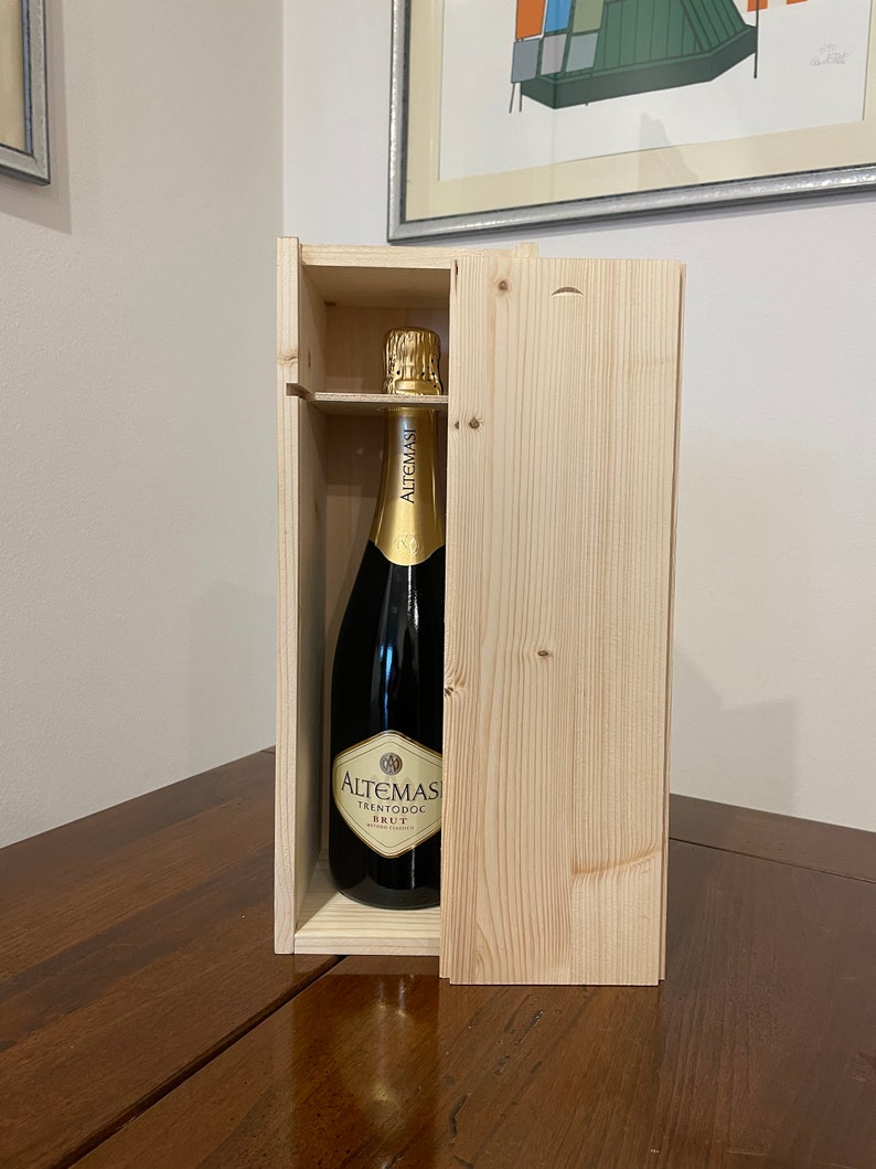 Caja de vino de madera personalizada 1 botella 36x12,5x12cm Tapa deslizante Grabado personalizado imagen 5