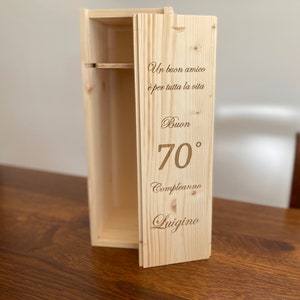 Caja de vino de madera personalizada 1 botella 36x12,5x12cm Tapa deslizante Grabado personalizado imagen 3