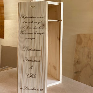 Caja de vino de madera personalizada 1 botella 36x12,5x12cm Tapa deslizante Grabado personalizado imagen 2