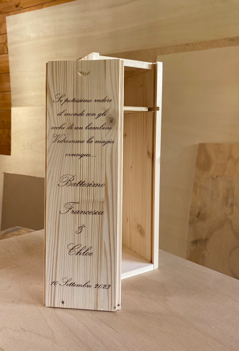 Caja de vino de madera personalizada 1 botella 36x12,5x12cm Tapa deslizante Grabado personalizado imagen 2