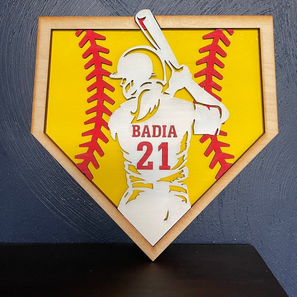 3D Softball Plaque, Softball Batter Personalized Name Sign, Custom Name Sign for SoftBall Player