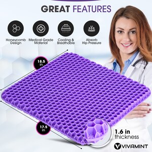 Large Gel Seat Cushion for Long Sitting, Back Pain, Sciatica, Tailbone Pain, Hip Pressure Relief Gel Seat Pad Chair Strap 2 Covers image 6