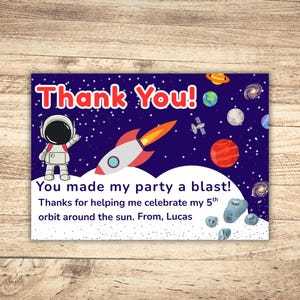 Space Thank You Card | Blast Off Birthday Printable | Editable Canva Template | Rocket Party Favor | Instant Download