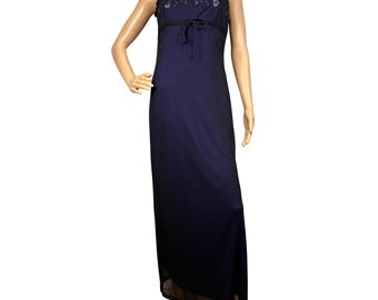 90s Candy Rocket Maxi Slip Dress Medium Bright Purple Black Sheer Overlay Goth Grunge Fairycore Whimsigoth Y2K