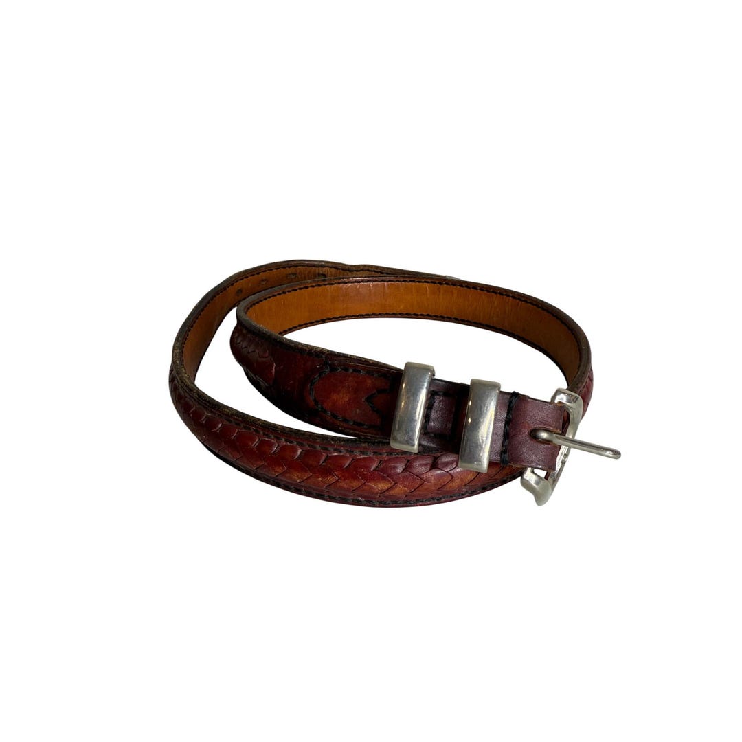Vintage Brown Braided Genuine Leather Belt Silver Accents size large (40\