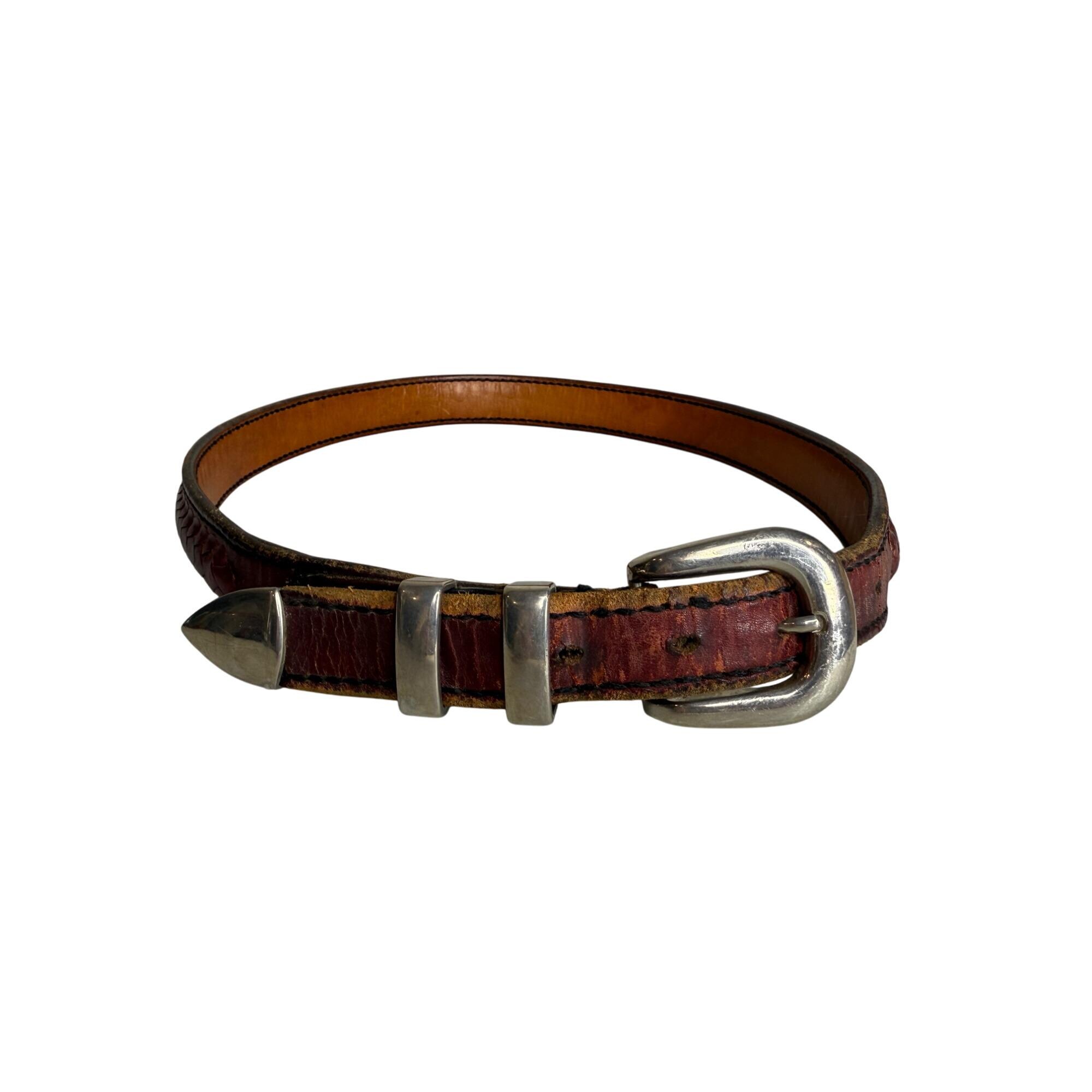 Vintage Brown Braided Genuine Leather Belt Silver Accents size large (40\