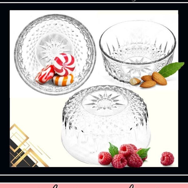 1960's Antique | Set Of Two Crystal Glass Candy Nut Bowls | France Arcoroc-Starburst Diamond Cut | 5" & 4" Bowls | Unique Gift for Her