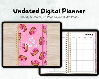 Pink donut undated digital planner | Undated calendars and planner digital download | Goodnotes planner for iPad | Hyperlinked planners pink