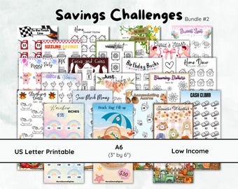 Low Income Mini Savings Challenges 3x6 Inch, 21 Printable Cash Challenges A6 - Bundle 2 - Instant Download PDF file for Saving Money