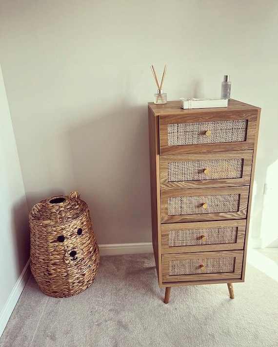 5 Drawer Rattan Tallboy Chest of Drawers Etsy UK