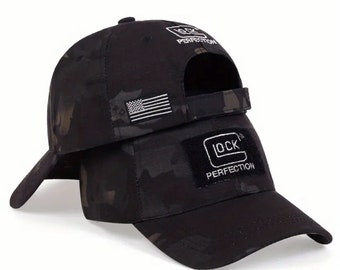 Glock Shooting Sports Hat Strap Back BLACK Camo Logo bestickt