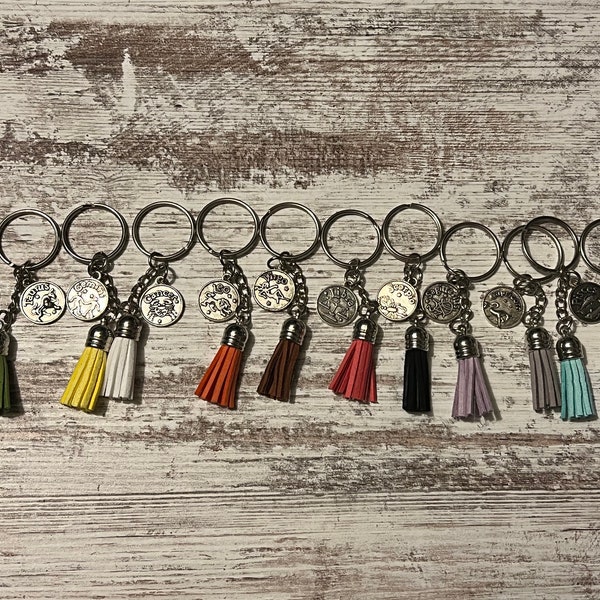 Astrology keychain, tassel, graduation gift, astrological sign birthday gift, teenager gift, teen boy,  teen girl, teacher personalized