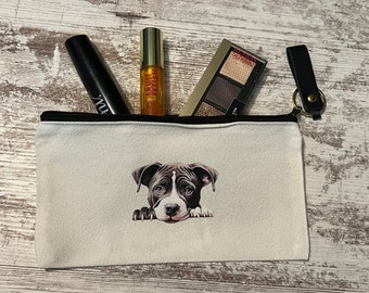 Pit bull zipper bag gift, boxer, 8x4 makeup bag, canvas pencil pouch, zipper bag, dog lover gift, booktok gift, eye class case, custom made