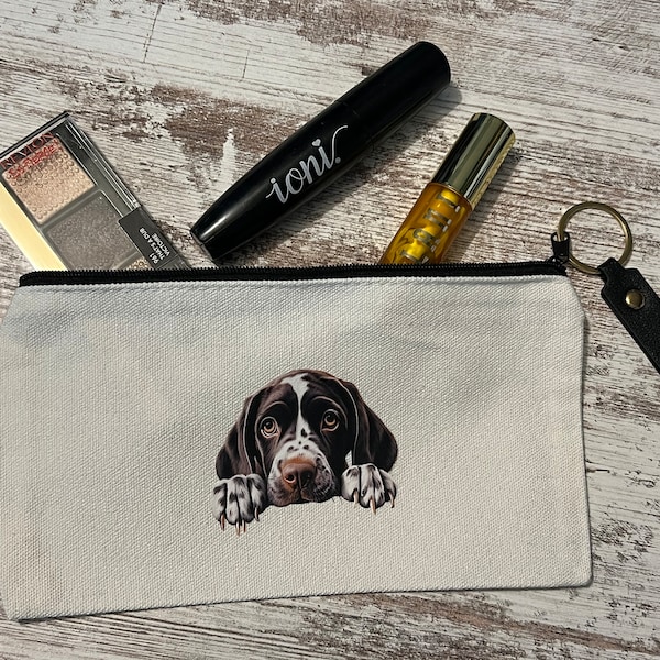 English pointer zipper bag gift,  8x4 makeup bag, canvas pencil pouch, zipper bag, dog lover gift, booktok gift, eye class case, custom made