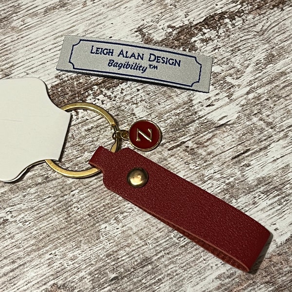 Red wine leather keychain with gold inital, luxurious bridemaid gift, personalized birthday, gift for bestie, boo basket, hot girl summer