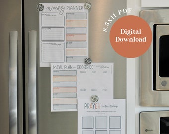 Páginas de planificación IMPRIMIBLE - Descarga digital PDF 8.5x11 - Planificador diario, semanal y mensual - Lista de tareas pendientes - Lista de compras del plan de comidas - Cotizaciones de santos