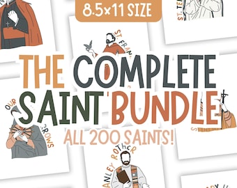 Paquete completo de santos (8,5 x 11 pulgadas) - 200 ilustraciones de santos católicos - Láminas de santos - DESCARGA DIGITAL - PDF de 8,5 x 11 pulgadas - Descarga instantánea
