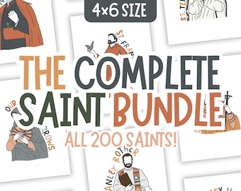 Paquete completo de santos 4x6 - 200 ilustraciones de santos católicos - Láminas de santos - DESCARGA DIGITAL - PDF de 4x6 pulgadas - Descarga instantánea