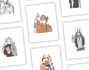 30 Saint Illustrations - DIGITAL DOWNLOAD - Printable PDF - Catholic Saints - 8.5x11 and 4x6 Prints - Catholic Prints